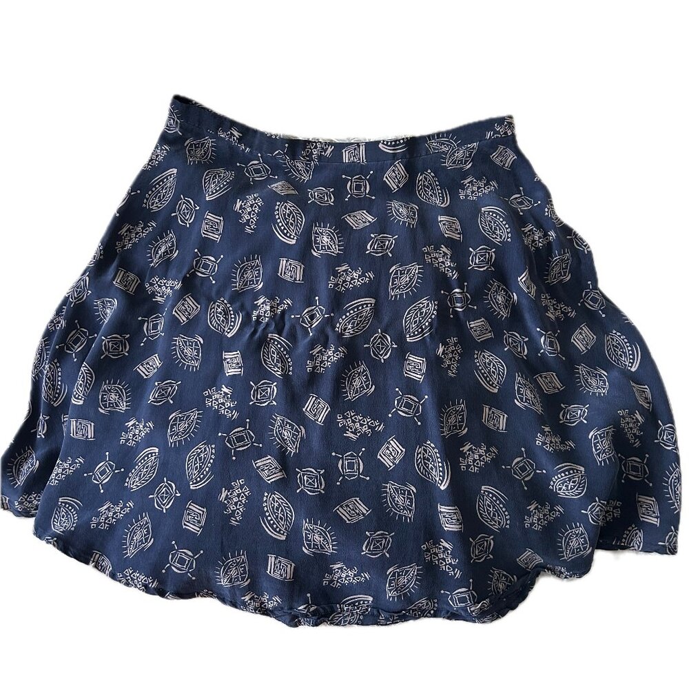 Amanda Smith pure silk mini skirt, navy print, 12